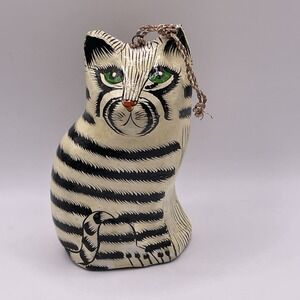 Vintage Paper Mache Hand Painted 5" Cat Folk Art Ornament